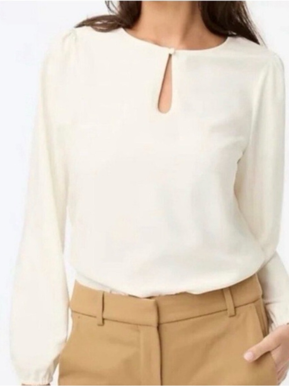 J Crew Cream Keyhole Neck Long-Sleeve Top - NWT - XS